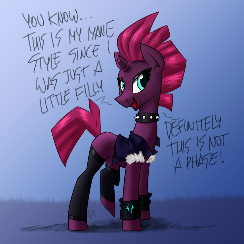 1:1 absurd_res bracelet broken_horn clothing collar color_edit colored dialogue edit english_text equid equine female flutterthrash friendship_is_magic hi_res horn jewelry legwear mammal my_little_pony my_little_pony:_the_movie_(2017) solo spiked_collar spikes stockings tempest_shadow_(mlp) text unicorn
