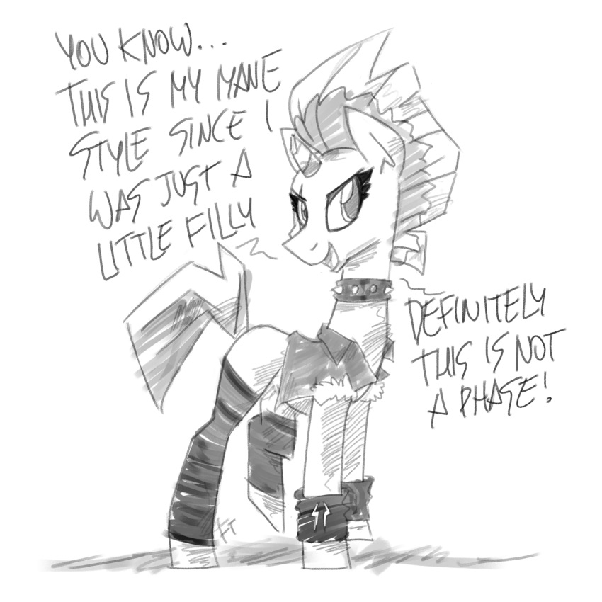 1:1 bracelet broken_horn clothing collar dialogue english_text equid equine female flutterthrash friendship_is_magic hi_res horn jewelry legwear mammal monochrome my_little_pony my_little_pony:_the_movie_(2017) sketch solo spiked_collar spikes stockings tempest_shadow_(mlp) text unicorn