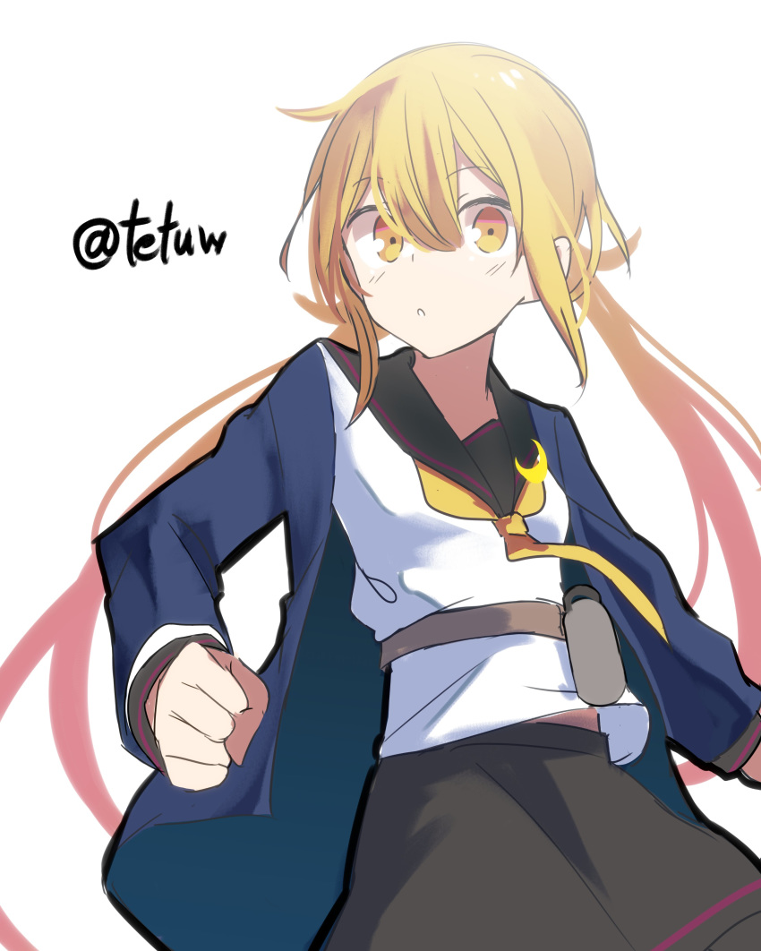 1girl absurdres blonde_hair blush eyebrows_visible_through_hair hair_between_eyes highres kantai_collection long_hair low_twintails remodel_(kantai_collection) satsuki_(kantai_collection) solo tetuw twintails yellow_eyes