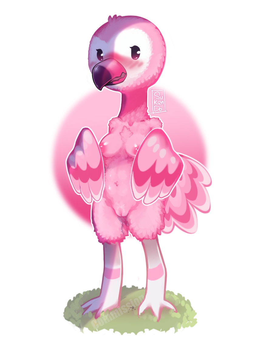 animal_crossing anthro avian bird breasts chibi exposed_breasts female flamingo flora_(animal_crossing) genitals hi_res invalid_tag nintendo nude painted pink_body pussy sukendo video_games wet