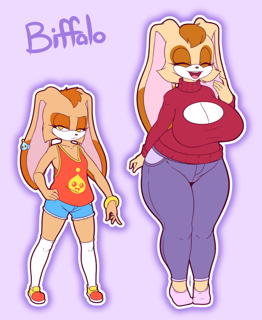 2020 age_difference aged_up anthro biffalo bottomwear breasts cleavage clothed clothing cream_the_rabbit daughter dipstick_ears duo eyes_closed female footwear fully_clothed hair hi_res jeans lagomorph legwear leporid long_ears mammal mother mother_and_child mother_and_daughter multicolored_ears older_anthro older_female open_mouth pants parent parent_and_child rabbit shirt shoes shorts simple_background socks sonic_the_hedgehog_(series) sweater topwear vanilla_the_rabbit younger_anthro younger_female