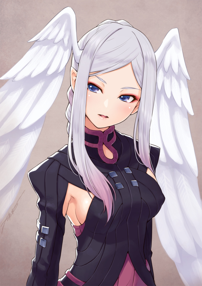 1girl bangs blue_eyes blush braid breasts character_request head_wings highres kazuma_muramasa long_hair long_sleeves looking_at_viewer medium_breasts parted_bangs parted_lips sidelocks silver_hair xenoblade_(series) xenoblade_1