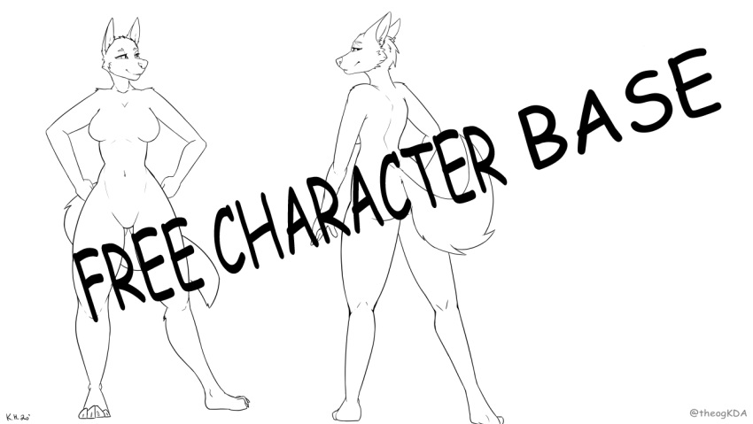 anthro canid canine canis female free kida_howlette mammal model_sheet monochrome solo wolf