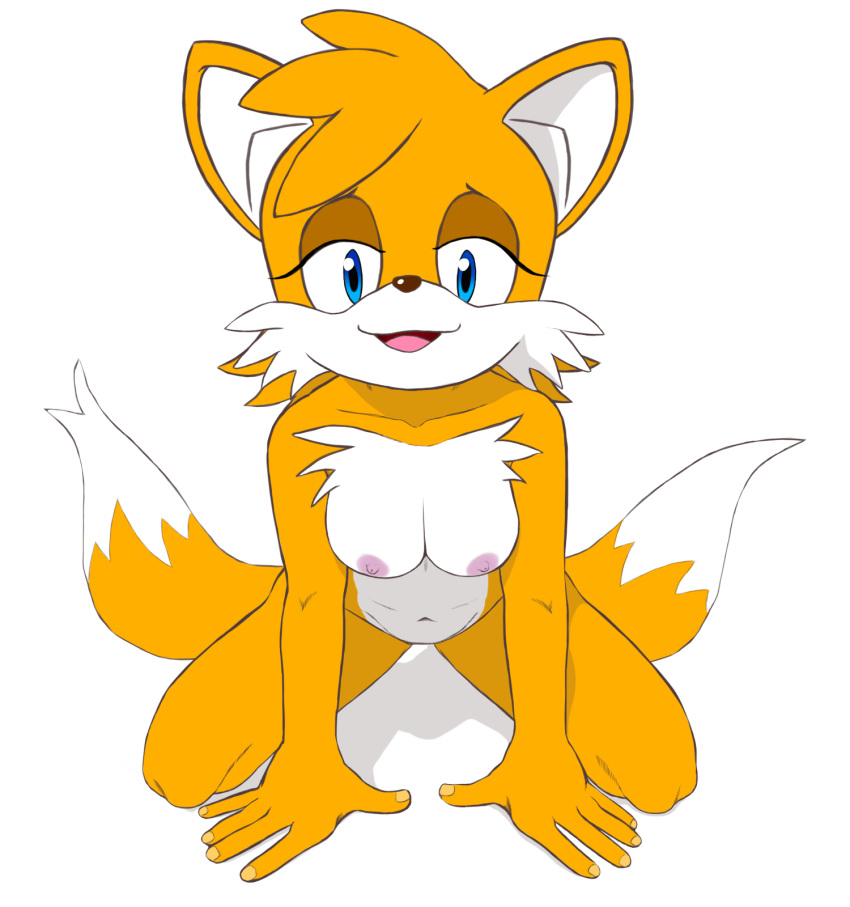 2_tails all_fours alpha_channel anthro areola blue_eyes breasts canid canine crossgender female fox hi_res jetfrozen looking_at_viewer mammal miles_prower mtf_crossgender multi_tail nipples nude simple_background solo sonic_the_hedgehog_(series) tailsko_(sonic) transparent_background