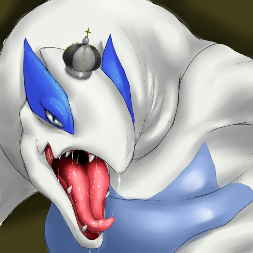 1:1 ambiguous_gender azathura belly blue_eyes bodily_fluids crown fangs feral gaping_mouth hi_res legendary_pok&eacute;mon looking_at_viewer lugia nintendo nude open_mouth pok&eacute;mon pok&eacute;mon_(species) saliva saliva_string solo teeth tongue video_games vore