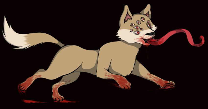 akinya anthro blood_on_face canid canine canis doge domestic_dog female mammal many_eyes meme shiba_inu spitz