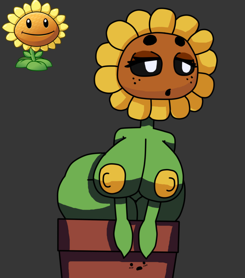 anthro big_breasts big_butt breasts butt electronic_arts elemental_creature elemental_humanoid female flora_fauna flower hi_res humanoid kouh living_flower plant plant_humanoid plants_vs._zombies popcap_games solo sunflower sunflower_(pvz) video_games wide_hips