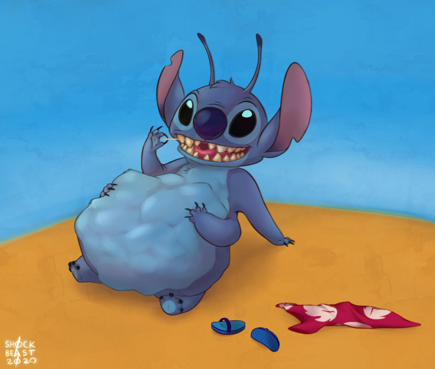 2020 4_arms 4_fingers 4_toes after_vore alien antennae_(anatomy) black_eyes blue_body blue_claws blue_fur blue_nose blue_pawpads chest_tuft claws clothing dipstick_antennae disney experiment_(lilo_and_stitch) fingers footwear fur head_tuft lilo_and_stitch lilo_pelekai multi_arm multi_limb multicolored_antennae muumuu notched_ear pawpads sandals sharp_teeth shock_beast17 signature sitting soft_vore stitch_(lilo_and_stitch) teeth toes toothpick tuft vore