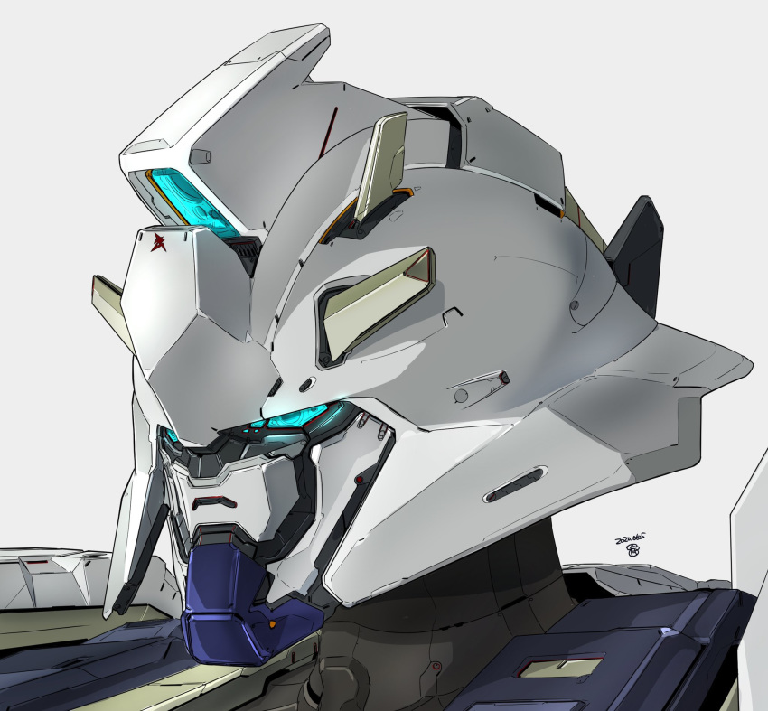 blue_eyes camera char's_counterattack close-up dated glowing glowing_eyes grey_background gundam highres looking_ahead mecha moi_moi7 no_humans nu_gundam redesign solo
