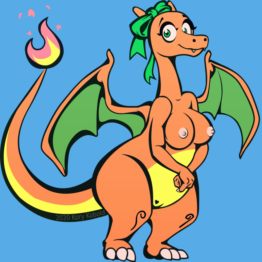 1:1 anthro breasts charizard female fire franchesca genitals hi_res korykobold long_tail nintendo nipples nude pok&eacute;mon pok&eacute;mon_(species) pussy scalie solo tattoo video_games wings