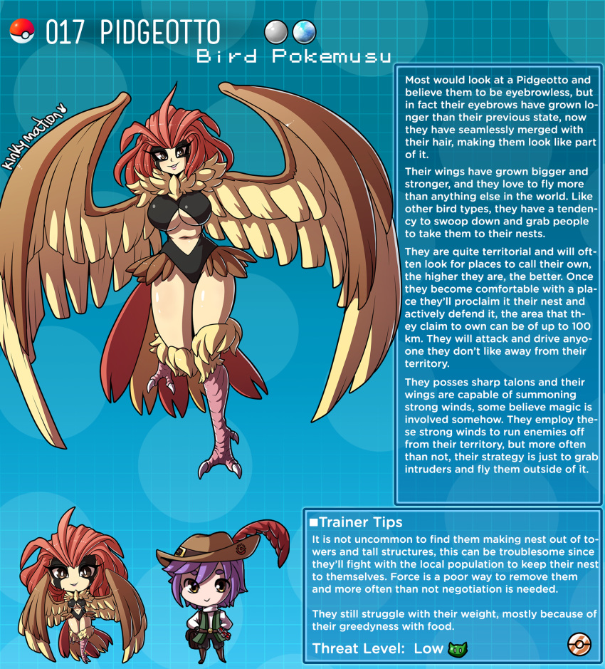 2020 alternate_species animal_humanoid avian avian_humanoid big_breasts bird breasts digital_media_(artwork) english_text feathered_wings feathers female female_focus hair hi_res humanoid humanoidized kinkymation long_hair looking_at_viewer navel nintendo pidgeotto pok&eacute;mon pok&eacute;mon_(species) pok&eacute;mon_humanoid pok&eacute;morph simple_background smile talons text video_games wings