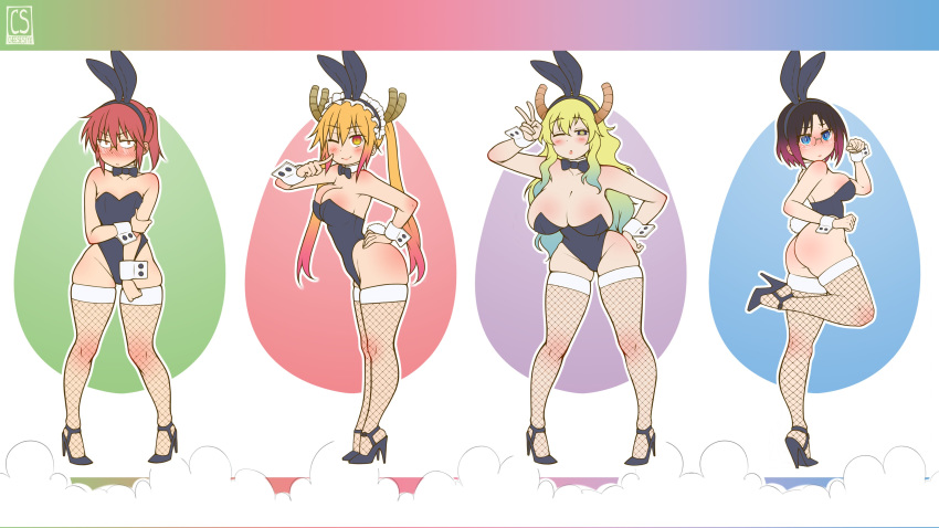 16:9 4k absurd_res animal_humanoid big_breasts black_hair blonde_hair blue_eyes blush breasts bunny_costume butt cheesestyx cleavage clothed clothing costume dragon dragon_humanoid elma_(dragon_maid) eyewear fake_ears fake_rabbit_ears fake_rabbit_tail fake_tail female fishnet fishnet_legwear flat_chested footwear glasses group hair hi_res high_heels horn horned_humanoid huge_breasts human humanoid kobayashi_(dragon_maid) legwear long_hair looking_at_viewer mammal miss_kobayashi's_dragon_maid not_furry orange_eyes ponytail quetzalcoatl_(dragon_maid) red_hair shirt_collar shoes short_hair simple_background smile standing thick_thighs tied_hair tohru_(dragon_maid) widescreen