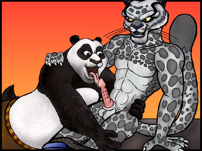 barbs bear duo feline gay green_eyes kung_fu_panda leopard male mammal muscles oral overweight panda penis po sex snow_leopard spots tai_lung unknown_artist whiskers yellow_eyes