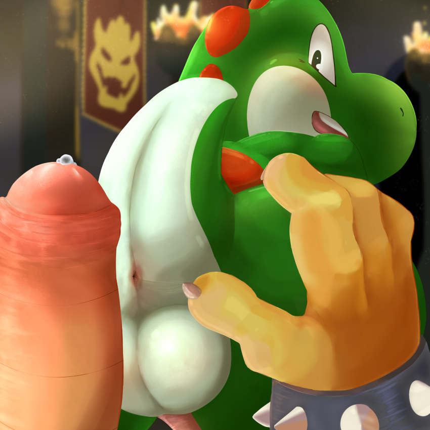 1:1 anal anthro anthro_on_anthro balls big_penis bodily_fluids bowser butt butt_grab cum duo erection genital_fluids genitals hand_on_butt hi_res humanoid_genitalia humanoid_penis koopa male male/male mario_bros nintendo orionsmaniac_(artist) penis precum reptile scalie sex size_difference video_games yoshi