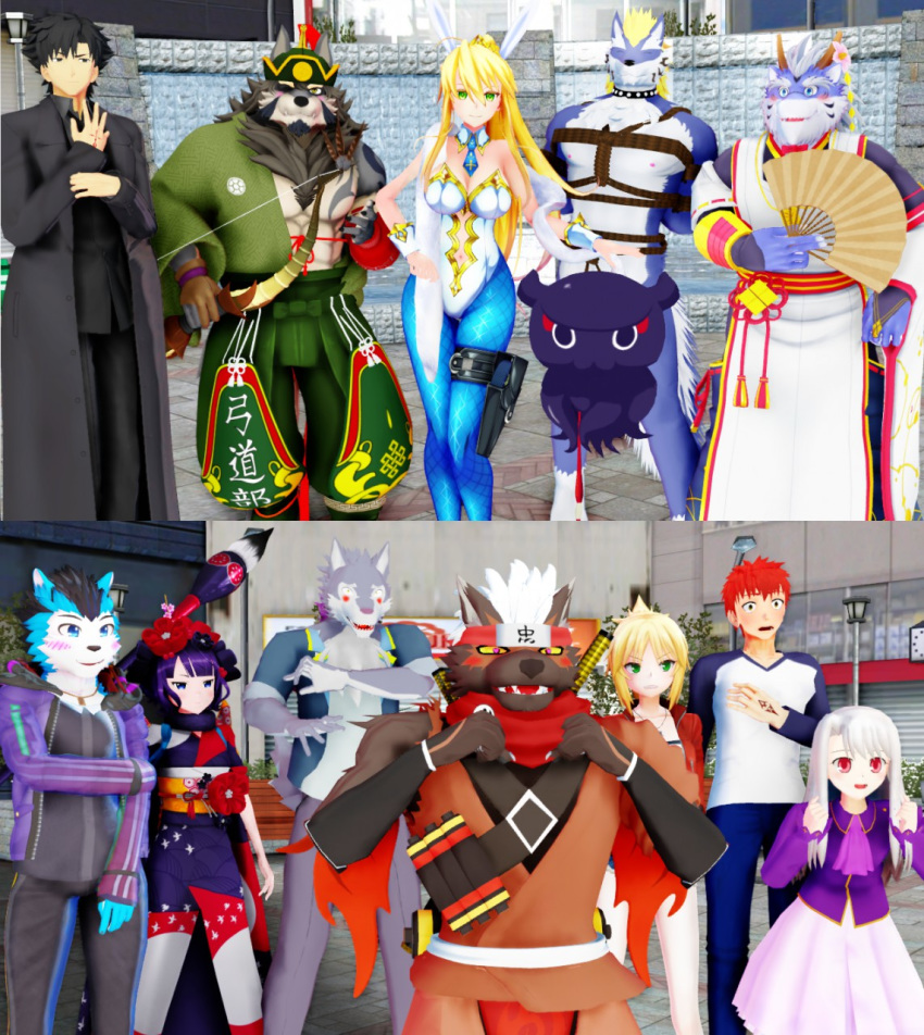 3d_(artwork) abs accessory anthro artoria_pendragon blonde_hair blue_eyes blush bound breasts canid canine canis clothing crossover digital_media_(artwork) dragon eyelashes fate_(series) father father's_day father_and_child female fenrir_(housamo) green_eyes hair headband hi_res holidays human humanoid illyasviel_von_einzbern katsushika_hokusai_(fgo) kiritsugu_emiya male malicekira mammal managarmr_(housamo) muscular muscular_male ninja parent parent_and_child rope rope_bondage rope_harness rou_kemonone saber_artoria_pendragon saber_of_red shiki_taigen shirou_emiya smile submissive submissive_male tadatomo temujin tokyo_afterschool_summoners utau video_games warrior wolf young