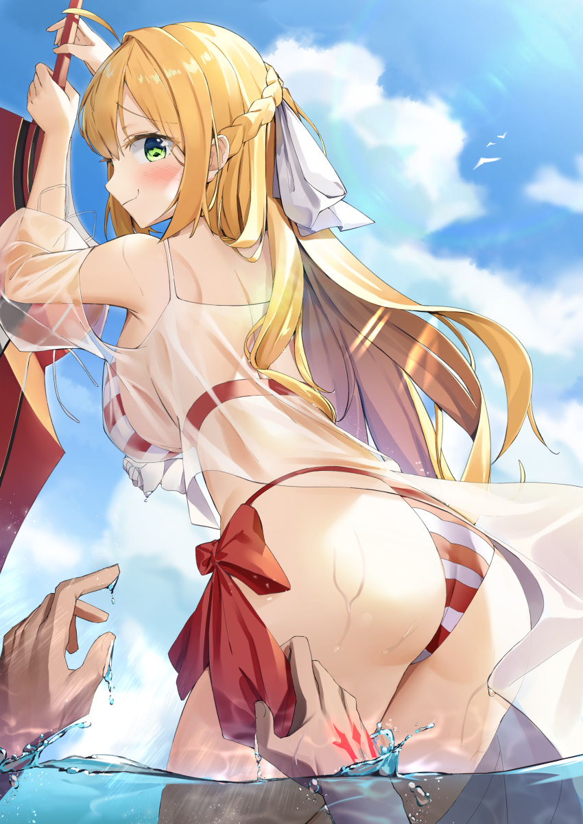 ass bikini fate/grand_order saber_extra see_through sog-igeobughae swimsuits wet