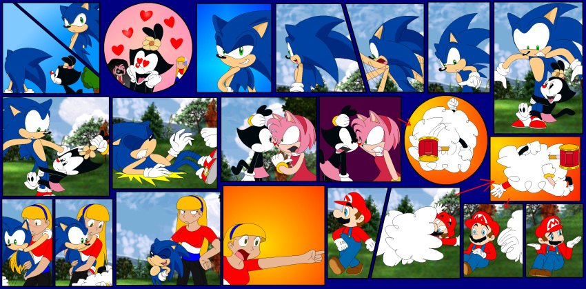 amy_rose animaniacs crossover dot_warner female hi_res male mario mario_bros nintendo pennyadodumuss sonic_the_hedgehog sonic_the_hedgehog_(series) sonic_x video_games warner_brothers