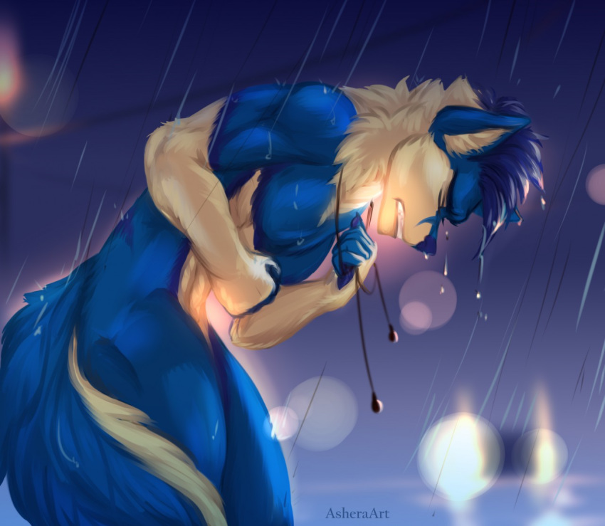 angst anthro asheraart bodily_fluids canid canine canis crying male mammal raining sad solo tears wolf