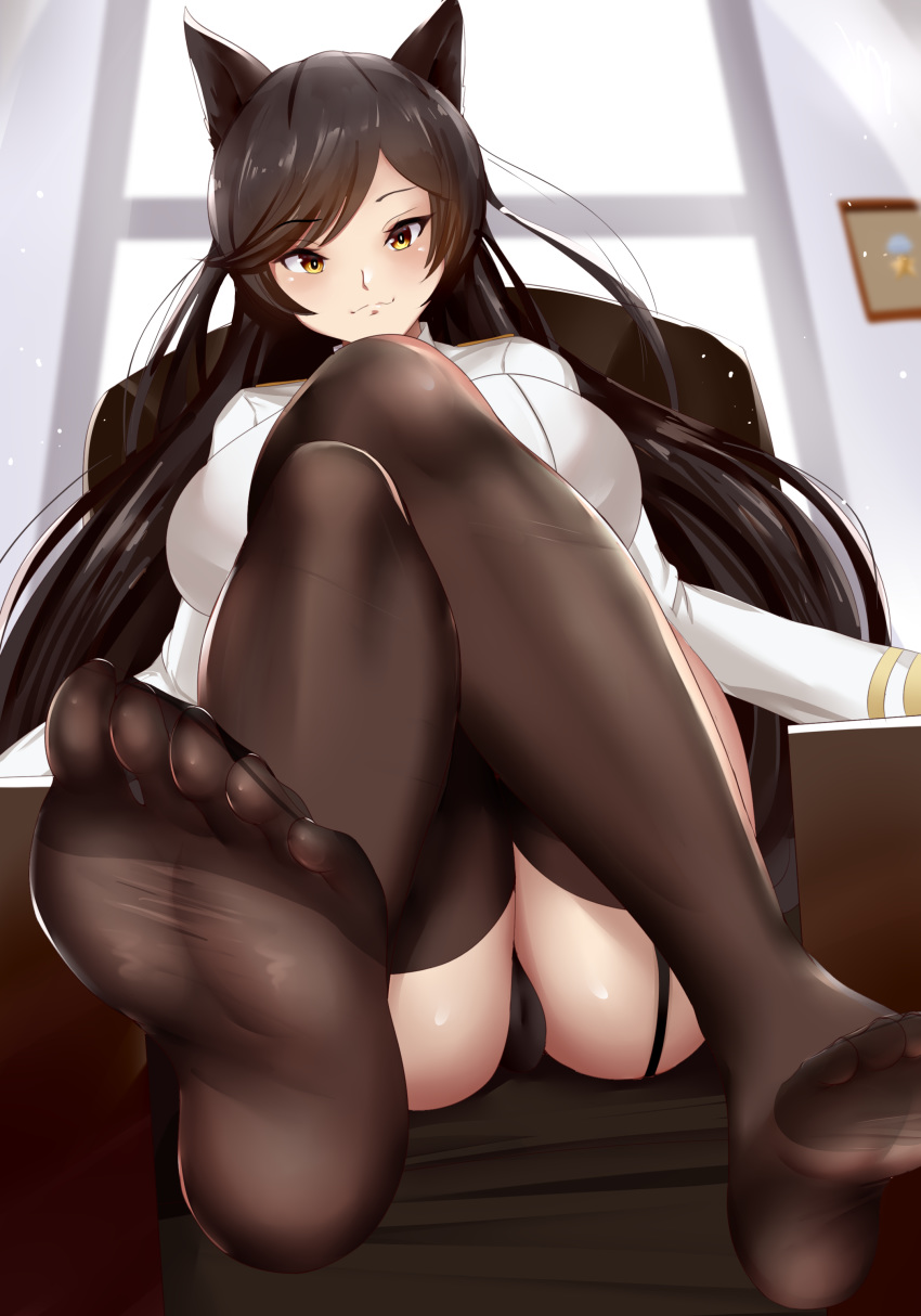 5_toes absurd_res animal_humanoid atago_(azur_lane) azur_lane big_breasts breasts butt canid canid_humanoid canine canine_humanoid clothing feet female foot_focus fox_humanoid hi_res humanoid humanoid_feet legwear looking_at_viewer mammal mammal_humanoid panties sana!rpg solo thigh_highs toes underwear