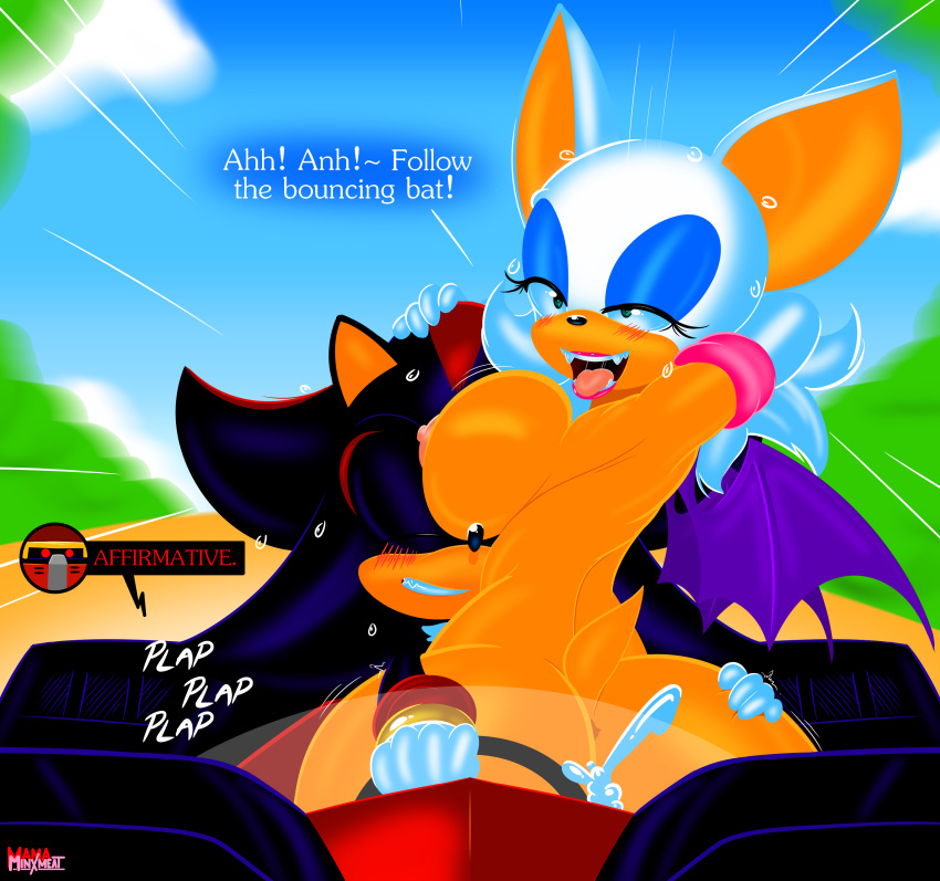 absurd_res anthro big_breasts breasts car chiropteran driving duo eulipotyphlan female hedgehog hi_res huge_breasts male male/female mamaminxmeat mammal mastery_position rouge_the_bat sex shadow_the_hedgehog sonic_the_hedgehog_(series) vehicle