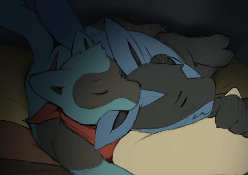 2020 anthro baby_pok&eacute;mon dacad duo lucario lying male nintendo pok&eacute;mon pok&eacute;mon_(species) riolu sleeping video_games