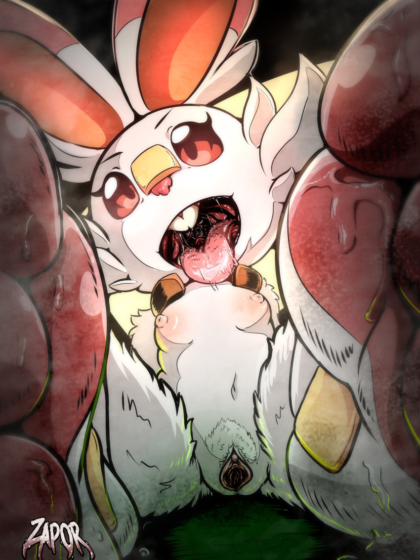 3:4 anthro areola bodily_fluids breasts clitoris dirty_feet female first_person_view gaping gaping_pussy genitals hi_res imminent_vore lagomorph leporid low-angle_view macro mammal nintendo nipples nude open_mouth pok&eacute;mon pok&eacute;mon_(species) pubes pussy rabbit saliva saliva_string scorbunny size_difference soles solo spread_legs spread_pussy spreading steam submissive submissive_pov sweaty_feet teasing toes tongue tongue_out video_games vore worm's-eye_view zapor zapor666