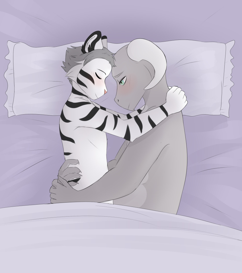 anthro anthro_on_anthro bed bed_covers bedding dragon duo felid furniture girly hi_res ki male male/male mammal pantherine pillow tiger