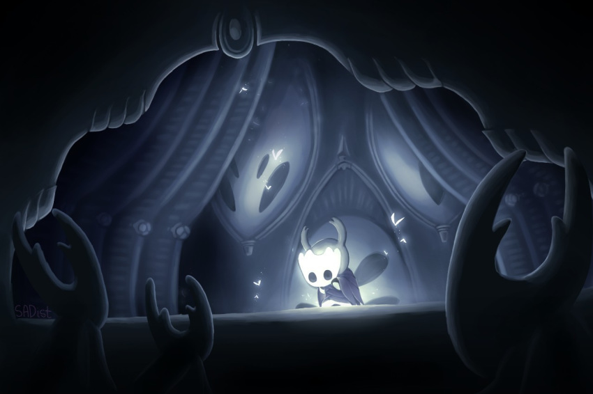 ambiguous_gender anthro arthropod carrying duo fan_character fungus hollow_knight insect light_skin ominous piggyback root sad-1st_(artist) team_cherry the_bright_prince_(driftstar) the_knight_(character) video_games young