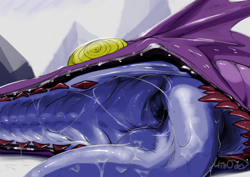 2020 ambiguous_gender black_lips blue_mouth blue_tongue bodily_fluids bulging_eyes digital_drawing_(artwork) digital_media_(artwork) dracon_(misoden) dragon fangs hi_res imminent_vore lips long_tongue misoden_(artist) mountain mouth_shot open_mouth palate purple_body purple_mouth purple_tongue red_fangs ringed_eyes saliva saliva_on_tongue saliva_string sharp_teeth solo soul_devouring_eyes teeth tongue tongue_out vore watermark yellow_eyes yellow_sclera