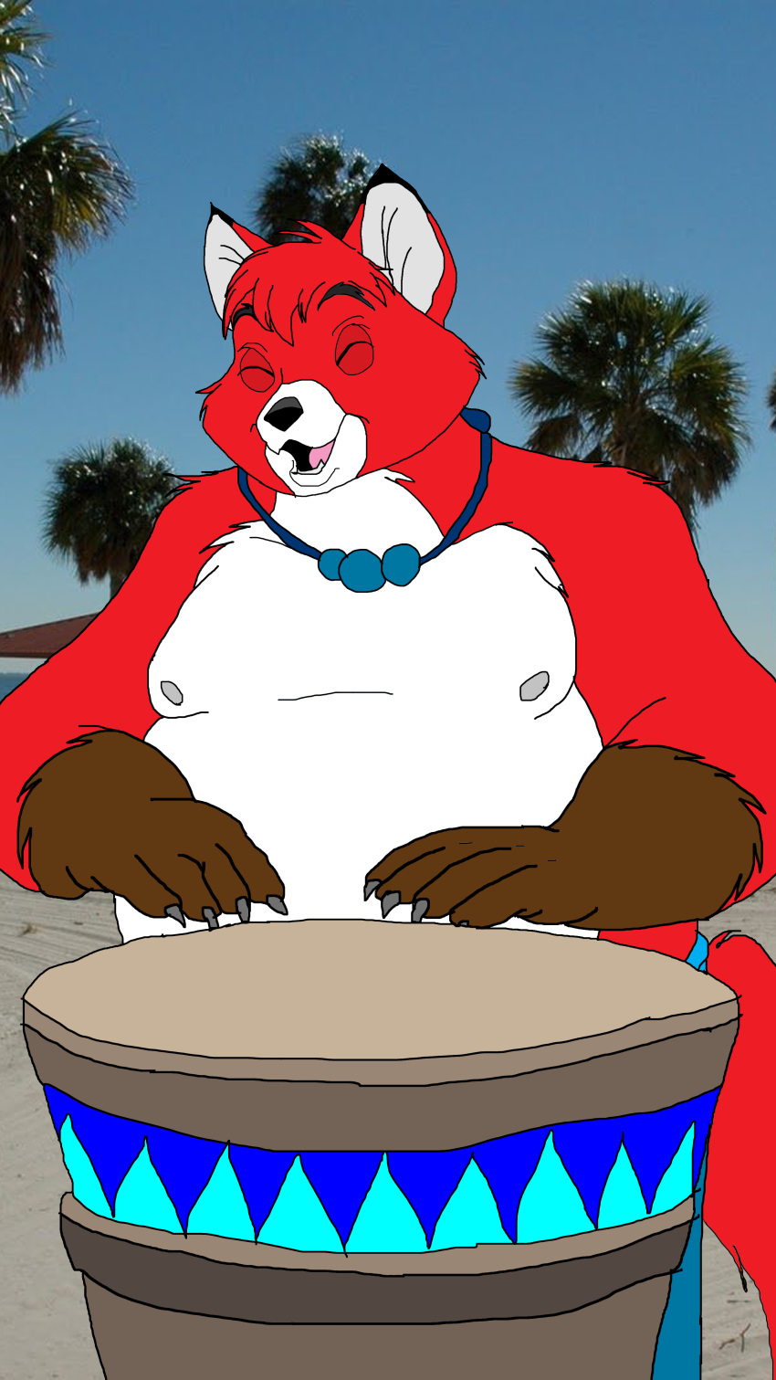 9:16 absurd_res andrew_the_fox anthro beach canid canine chubby_male clothed clothing drum florida fox hi_res male mammal meandandrewthefox musical_instrument overweight overweight_male percussion_instrument playing_music seaside slightly_chubby solo topless