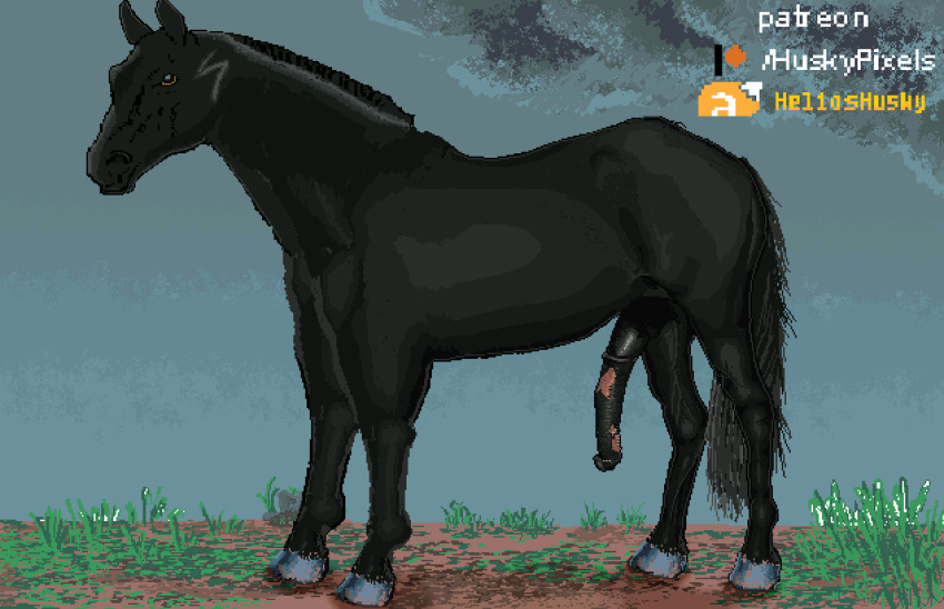 2d_animation animal_genitalia animal_penis animated bodily_fluids cum cum_on_ground cumshot digital_media_(artwork) ejaculation equid equine equine_penis erection feral fur genital_fluids genitals helios_husky hi_res horse looking_at_viewer male mammal nude outside penis pixel_(artwork) pixel_animation short_playtime solo storm_(character)
