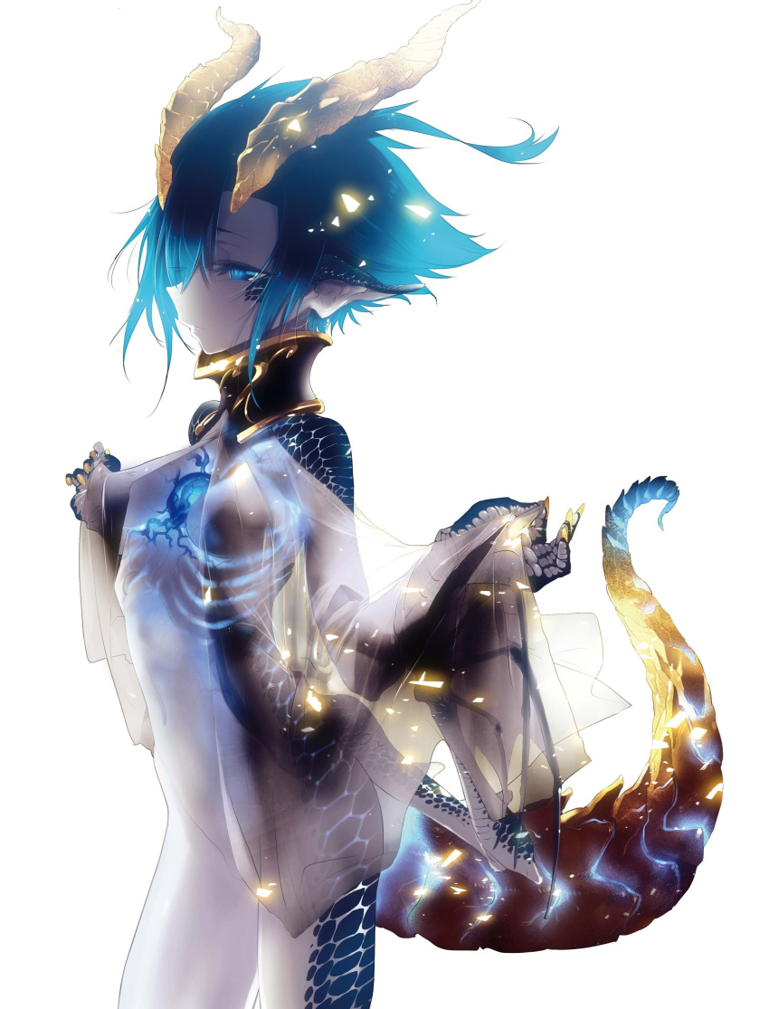 2018 5_fingers absurd_res animal_humanoid barely_visible_genitalia barely_visible_pussy blue_body blue_eyes blue_hair blue_scales breasts clothed clothing dragon dragon_humanoid female fingers genitals hair hi_res horn humanoid monster_musume_no_oisha-san official_art portrait pupils pussy ribcage scales simple_background slit_pupils small_breasts solo three-quarter_portrait translucent translucent_clothing white_background ze