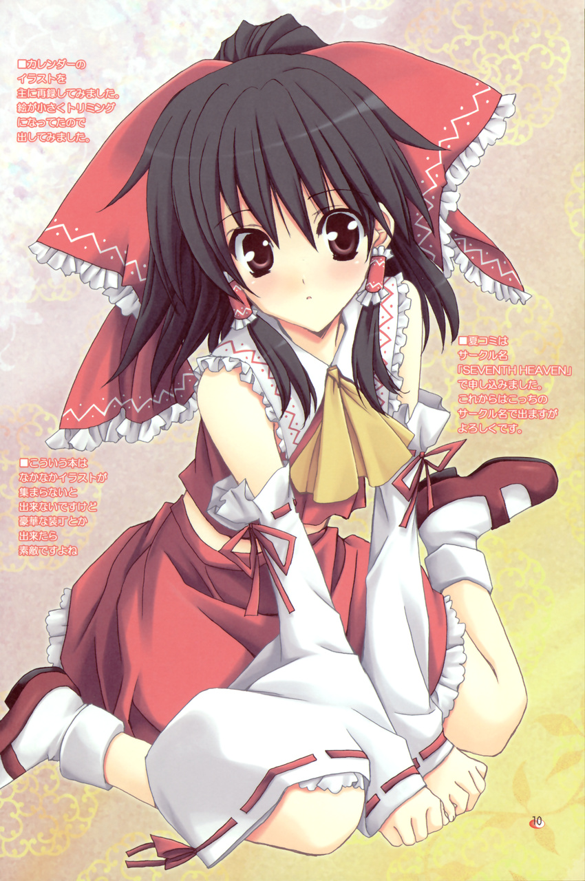 absurdres black_hair brown_eyes detached_sleeves hakurei_reimu highres long_hair nanase_aoi solo touhou