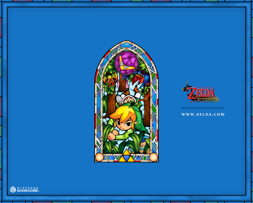 bat belt bird black_eyes blonde_hair boomerang boots hat link lying nintendo official_art on_stomach pig plant pointy_ears stained_glass the_legend_of_zelda the_legend_of_zelda:_the_wind_waker toon_link toucan tree upside-down wallpaper watermark