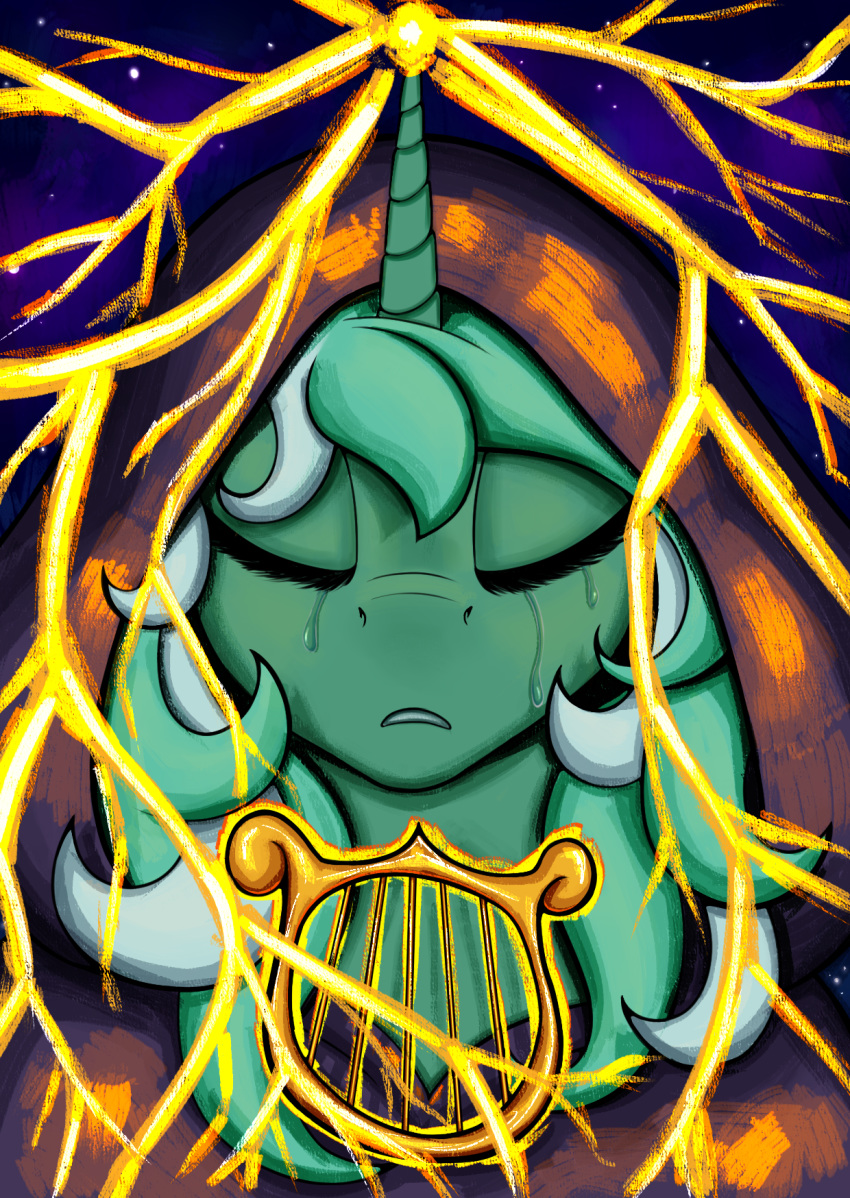 2019 bodily_fluids clothed clothing digital_media_(artwork) equid equine eyes_closed female feral friendship_is_magic hair hasbro hi_res hood horn horse komahu lyra_heartstrings_(mlp) magic mammal mane my_little_pony open_mouth pony smaller_version_at_source solo space tears unicorn