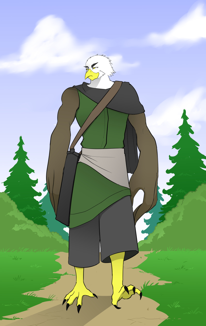 absurd_res accipitrid accipitriform anthro aquilles archer avian bald_eagle bird bounty_hunter eagle fantasy hayakain hi_res male ranger sea_eagle solo war-bird