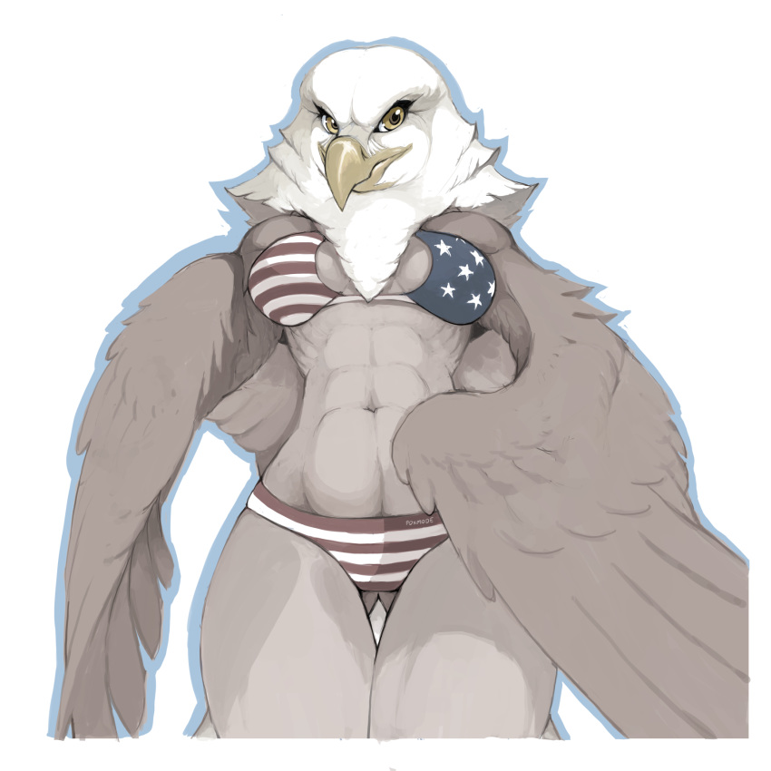 abs accipitrid accipitriform anthro avian beak bird breasts brown_body brown_feathers clothed clothing eagle feathered_wings feathers female foxmode hi_res midriff navel non-mammal_breasts solo wings