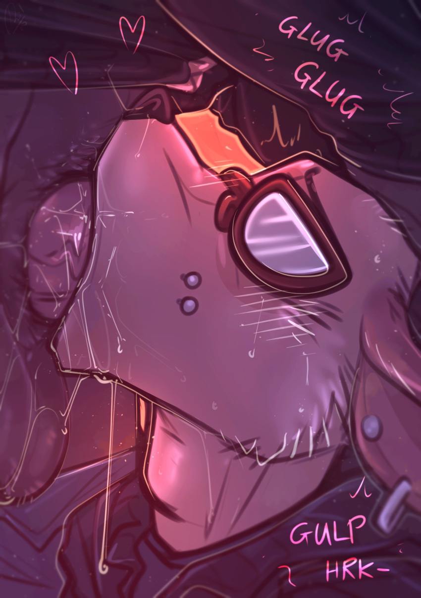 absurd_res ambiguous_gender anthro balls blush bodily_fluids bovid caprine clothed clothed_sex clothing deep_throat dimwitdog duo ear_piercing eyewear facial_piercing fellatio fur genitals glasses head_grab hi_res jackie_(nitw) male male/ambiguous mammal neck_bulge night_in_the_woods onomatopoeia oral oral_penetration partially_clothed penetration penile penis piercing saliva saliva_on_penis sex sound_effects tan_body tan_fur text trans_(lore) trans_woman_(lore) video_games