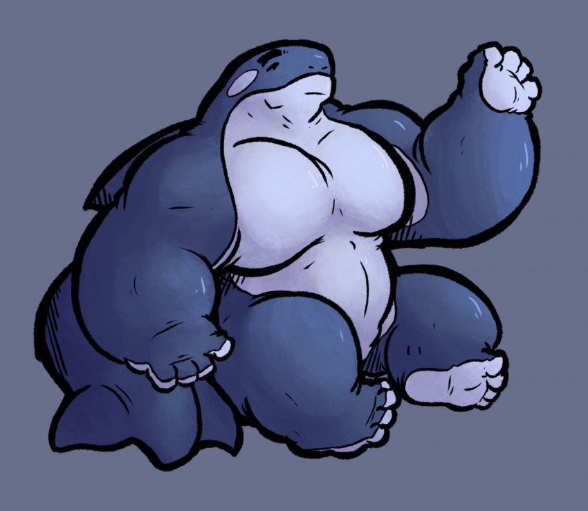 barazoku barefoot biceps blkmnstrr cetacean delphinoid gesture male mammal marine monster musclegut muscular muscular_male oceanic_dolphin orca simple_background solo thumbless toothed_whale waving