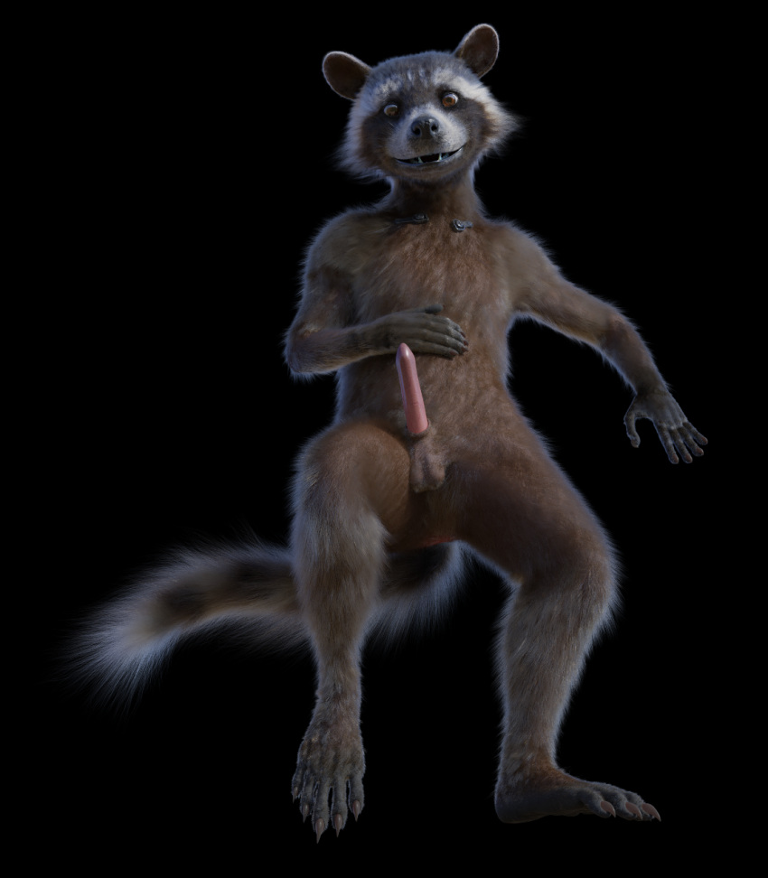 3d_(artwork) animal_genitalia anthro balls digital_media_(artwork) disney front_view genitals guardians_of_the_galaxy hi_res male male/male mammal marvel nude penis procyonid raccoon rocket_raccoon rockyrcoon solo