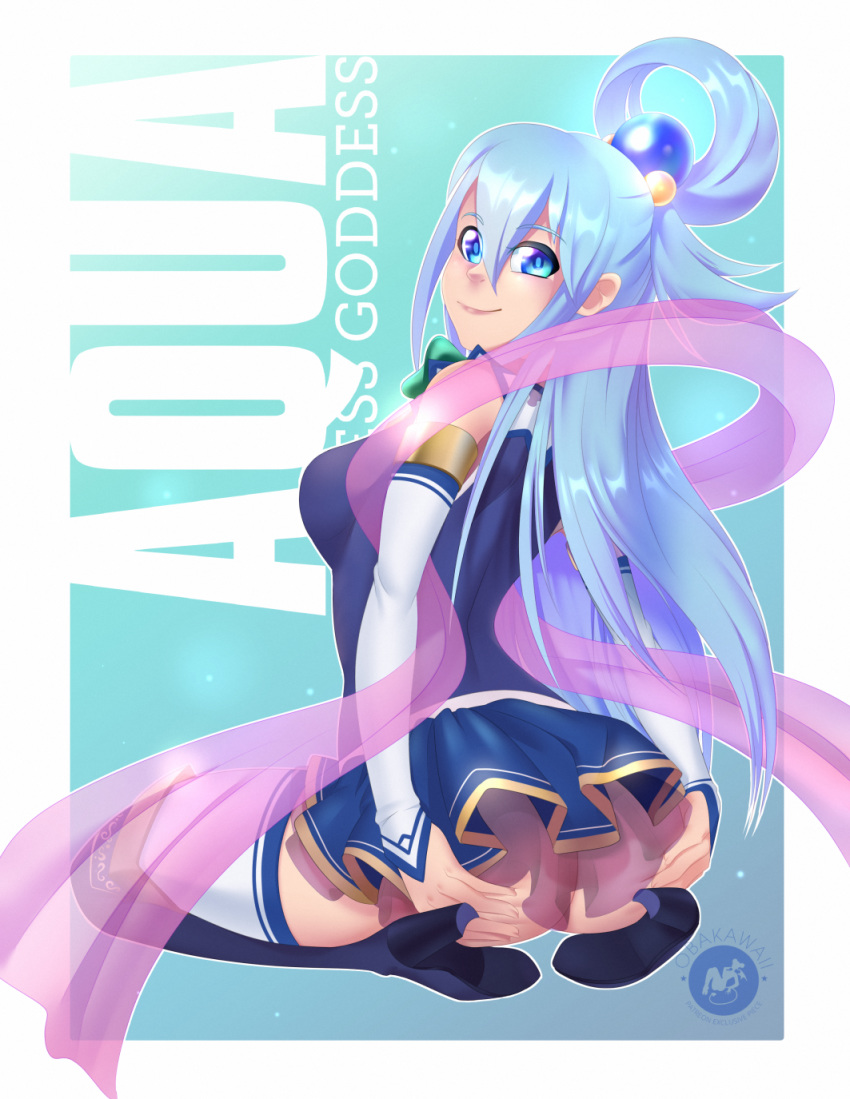 1girl aqua_(konosuba) aqua_eyes aqua_hair ass boots highres kono_subarashii_sekai_ni_shukufuku_wo! long_hair obakawaii thigh_boots thighhighs