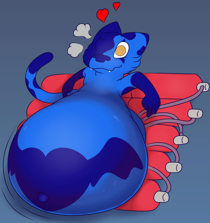 animal_humanoid anthro blue_body blue_fur cat_humanoid domestic_cat felid felid_humanoid feline feline_humanoid felis foxball fur hi_res humanoid inflation male mammal mammal_humanoid simple_background solo