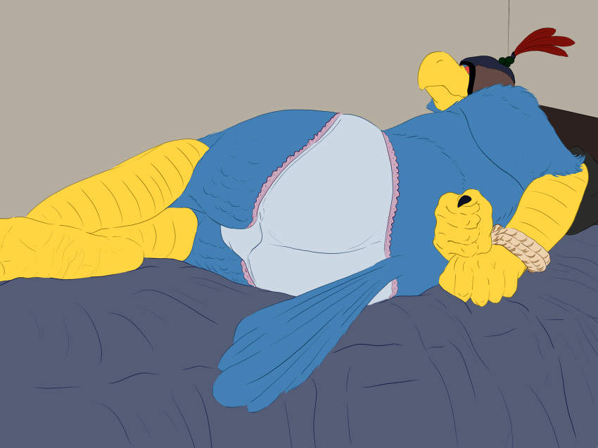 anthro avian bdsm bedroom bird blindfold bondage bound clothed clothing crossdressing detailed falco_lombardi falcon falconid falconry_hood hands_tied hi_res hood humanoid inside male nintendo panties realistic rope sinful_ink_(artist) solo star_fox underwear video_games