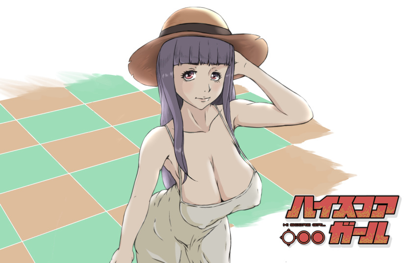 16:9_aspect_ratio breasts dress high_resolution high_score_girl long_hair miruwaise_(artist) oono_makoto purple_eyes purple_hair sundress wallpaper