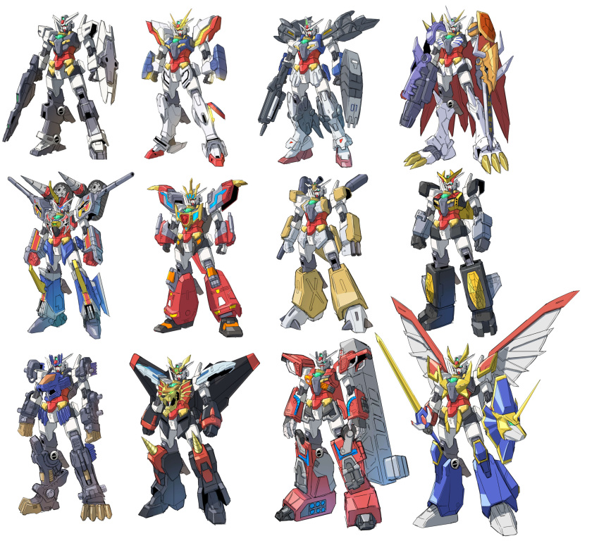 absurdres blue_eyes character_request copyright_request core_gundam crossover digimon fire_convoy fusion g_gundam gaogaigar geminass_gundam god_gundam gridman_(ssss) gundam gundam_build_divers gundam_build_divers_re:rise gundam_wing_dual_story:_g-unit highres leopardon looking_down mecha mechanical_wings medarot metabee multiple_crossover no_humans omegamon shield_liger spider-man_(series) spider-man_(touei) ssss.gridman standing sukekiyo56 transformers_car_robots white_background wings yuusha_ou_gaogaigar yuusha_series zoids zoids_chaotic_century