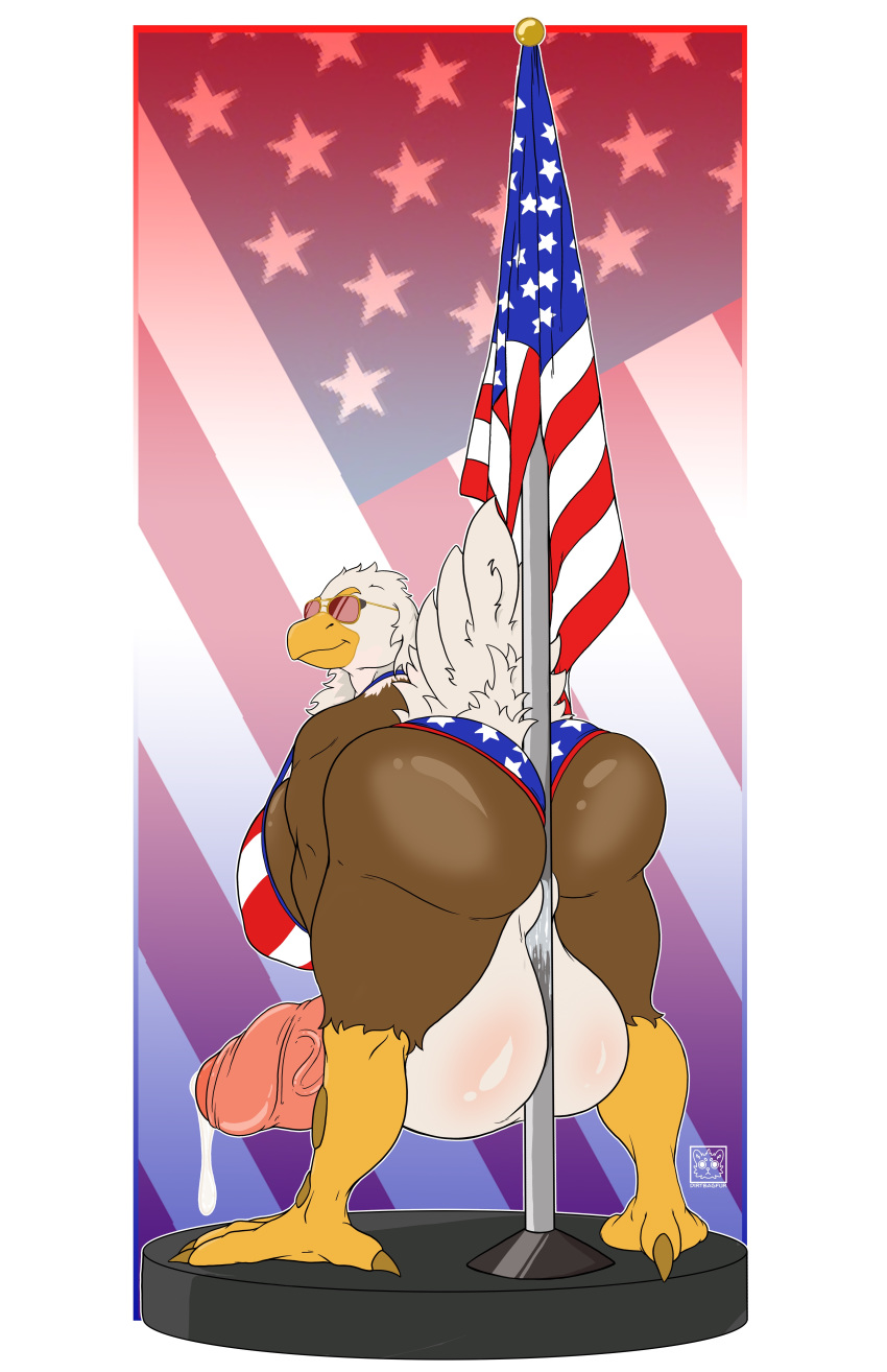 2020 absurd_res accipitrid accipitriform anthro avian aviator_glasses bald_eagle ball_squish balls beak big_balls big_butt big_penis bikini bikini_bottom bikini_top bird bodily_fluids brown_body brown_skin butt captain_jane_johnson clothed clothing colored cum cum_leaking dancing detailed detailed_background digital_drawing_(artwork) digital_media_(artwork) dirtbagfur eagle eyebrows eyewear feathers flag foreskin genital_fluids genitals glistening glistening_balls glistening_body glistening_butt glistening_skin gynomorph herm hi_res huge_balls huge_butt huge_penis humanoid_genitalia humanoid_penis hyper hyper_balls hyper_genitalia hyper_penis intersex looking_at_viewer looking_back muscular muscular_anthro muscular_gynomorph muscular_intersex partially_clothed partially_retracted_foreskin penis pole pole_dancing sea_eagle shaded skimpy slightly_chubby smile solo squish stage stars_and_stripes sunglasses swimwear tail_feathers talons text thick_thighs uncut united_states_of_america vein veiny_penis white_body white_feathers white_skin