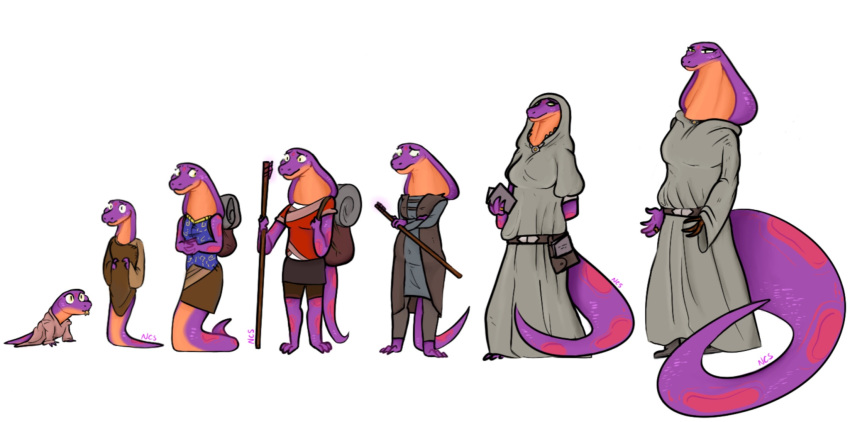 2020 age_progression anthro backpack belt bottomwear breasts cloak clothed clothing crawling female fully_clothed hi_res hoodie keeshee multicolored_body multicolored_scales naga ncs old orange_body orange_skin prosthetic prosthetic_arm prosthetic_limb purple_body purple_scales red_body red_scales reptile scales scalie semi-anthro serpentine shorts signature simple_background skirt sleeveless_shirt smile snake snake_hood solo spots spotted_body spotted_scales staff standing tongue tongue_out topwear transformation walking_stick white_background young