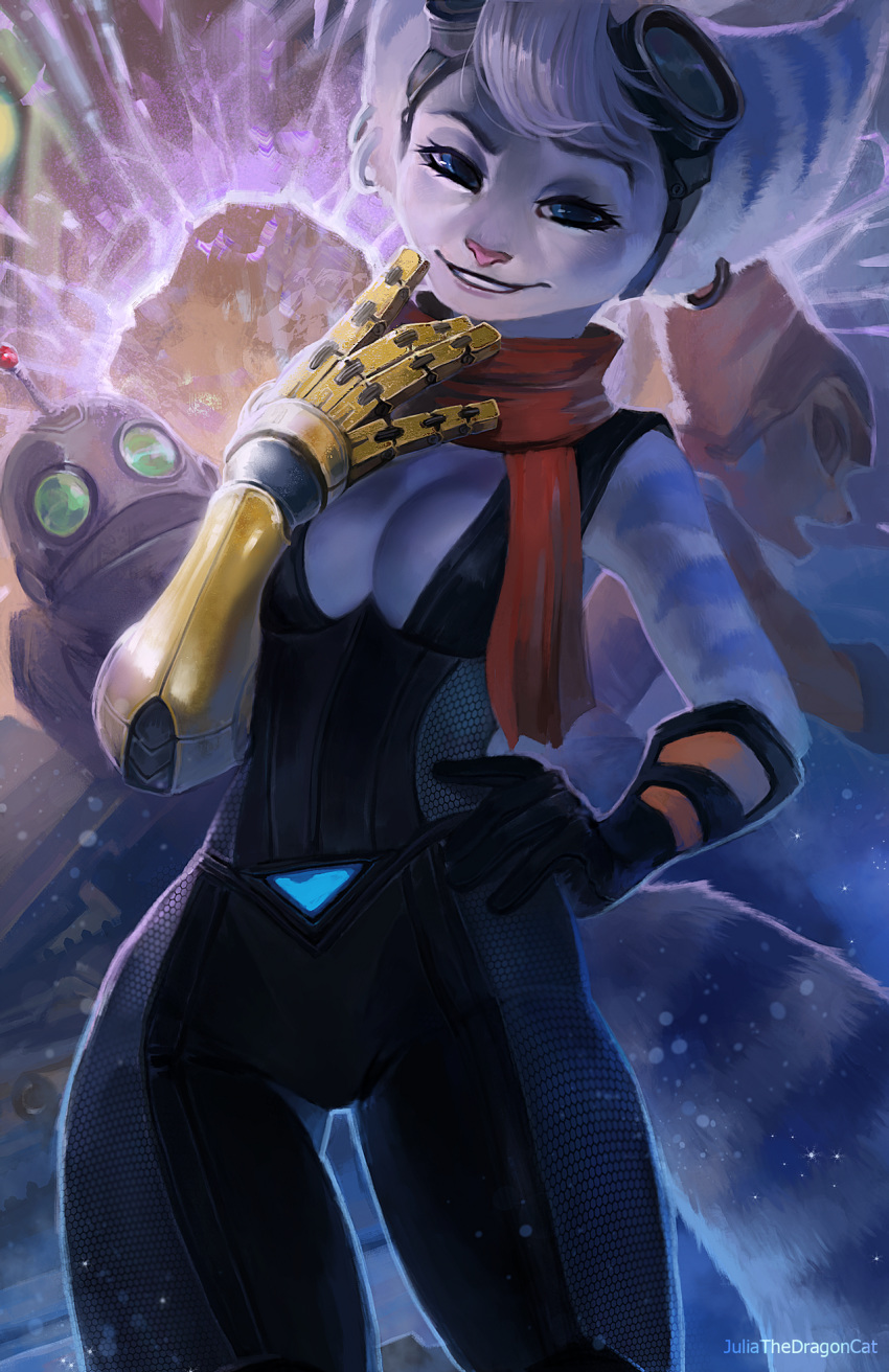 2020 5_fingers anthro breasts clothed clothing digital_media_(artwork) eyebrows eyelashes female fingers fur hi_res juliathedragoncat lombax looking_at_viewer mammal purple_body purple_fur ratchet_and_clank rift_apart_lombax smile video_games