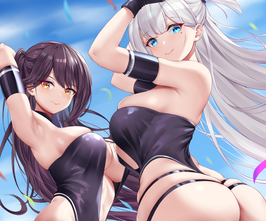 2girls aqua_eyes ass azur_lane chitu_hefeng_zhong cropped long_hair no_bra shoukaku_(azur_lane) zuikaku_(azur_lane)