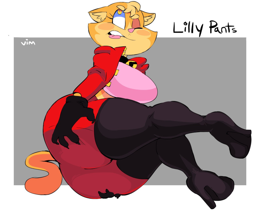 2019 anthro biped bottomwear butt clothing domestic_cat felid feline felis female hi_res holding_butt jacket leather_boots lilly_(vimhomeless) mammal pants solo topwear vimhomeless